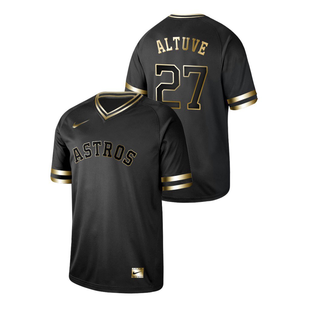 Men's #27 Jose Altuve Houston Astros 2019 Black Golden Pullover Jersey