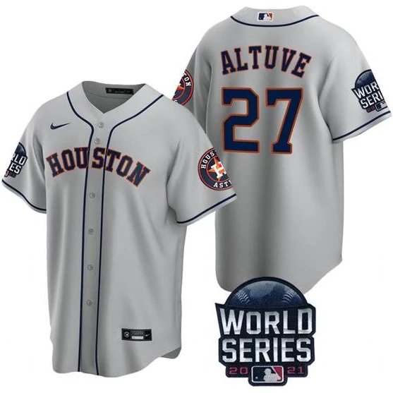 Men & Youth Kids #27 Jose Altuve Houston Astros 2021 World Series Champion Gray Road Jersey