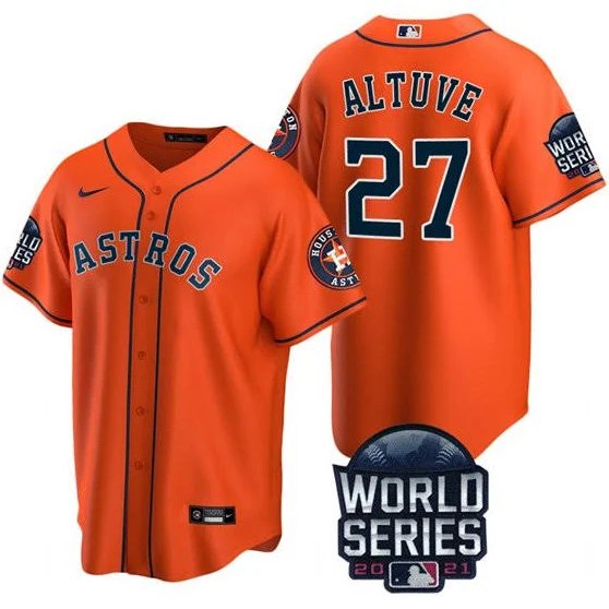 Men & Youth Kids #27 Jose Altuve Houston Astros 2021 World Series Champion Orange Jersey