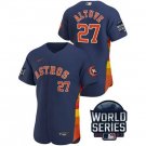 Men & Youth #27 Jose Altuve Houston Astros 2021 World Series Champion Flex Base Navy Blue Jersey