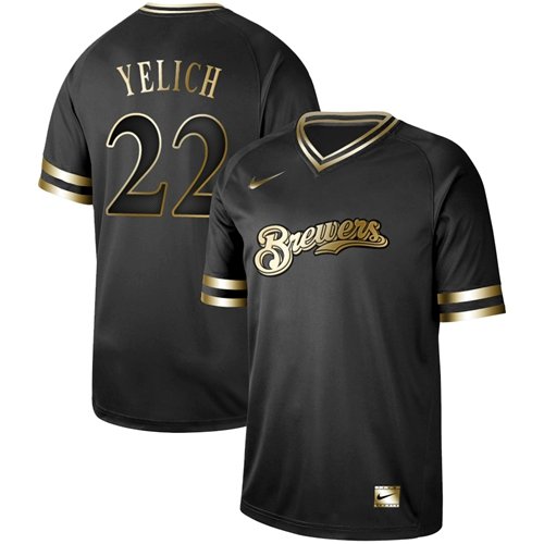 Men's #22 Christian Yelich Milwaukee Brewers Black Golden Edition Jersey