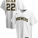 Men & Youth #22 Christian Yelich Milwaukee Brewers Cool Base White Pinstripe Home Jersey