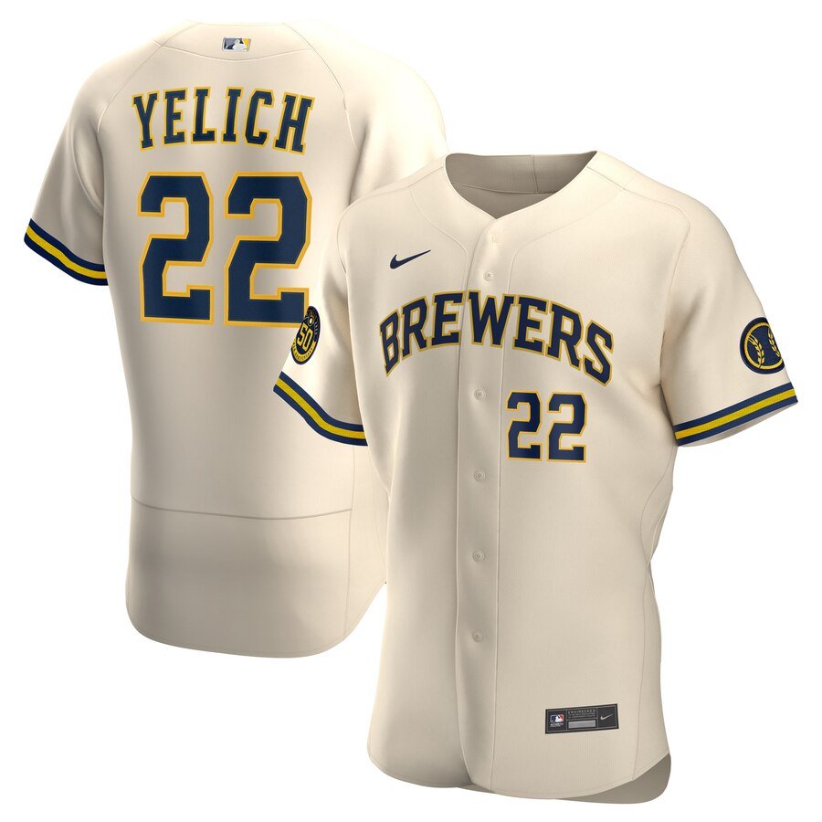 Men & Youth #22 Christian Yelich Milwaukee Brewers Flex Base Alternate Cream Jersey