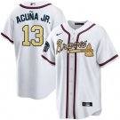Men & Youth #13 Ronald Acuna Jr. Atlanta Braves World Series Patch Golden White Program Jersey