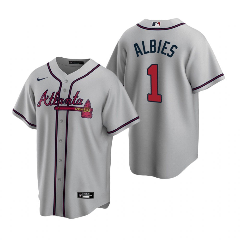 Men & Youth Kids #1 Ozzie Albies Atlanta Braves Cool Base Gray Road Jersey