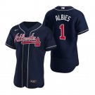 Men & Youth Kids #1 Ozzie Albies Atlanta Braves Flex Base Navy Blue Alternate Jersey