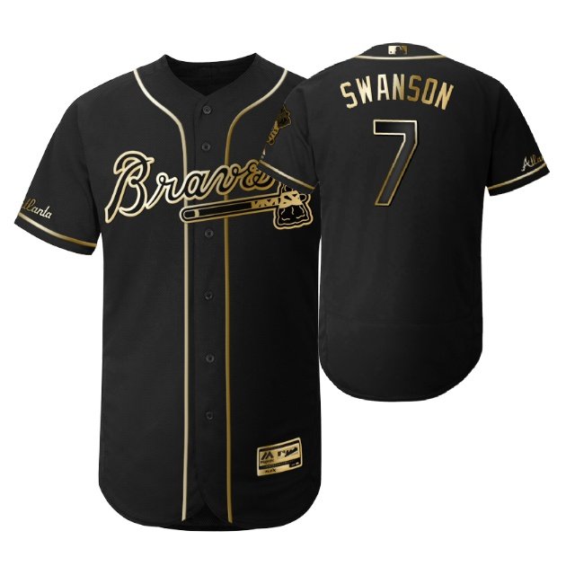 Men's #7 Dansby Swanson Atlanta Braves Black Golden Edition Jersey