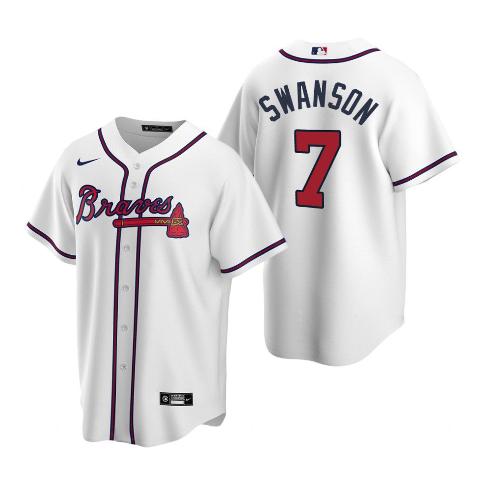 Men & Youth Kids #7 Dansby Swanson Atlanta Braves Cool Base White Home Jersey