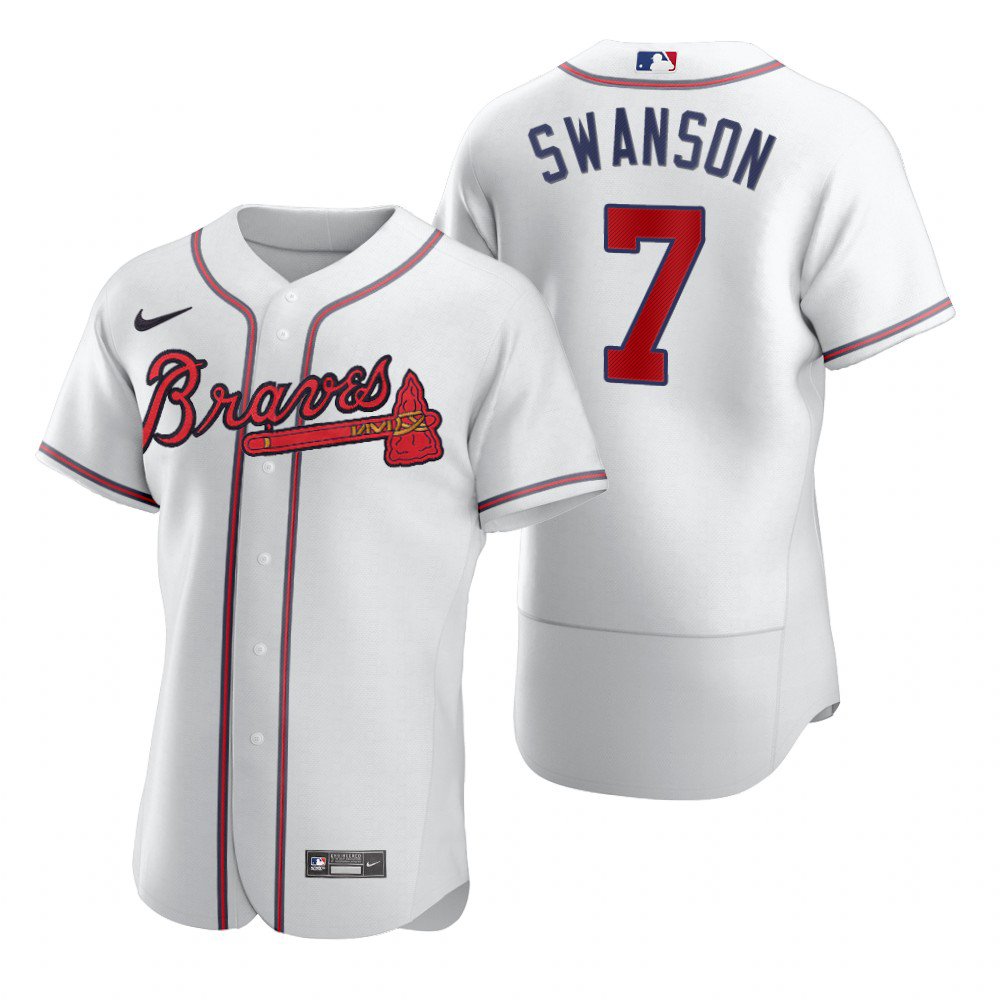 Men & Youth Kids #7 Dansby Swanson Atlanta Braves Flex Base White Home Jersey
