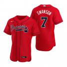 Men & Youth Kids #7 Dansby Swanson Atlanta Braves Flex Base Red Alternate Jersey