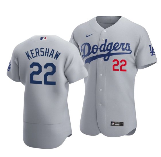 Men & Youth #22 Clayton Kershaw Los Angeles Dodgers Flex Base Gray Road Jersey