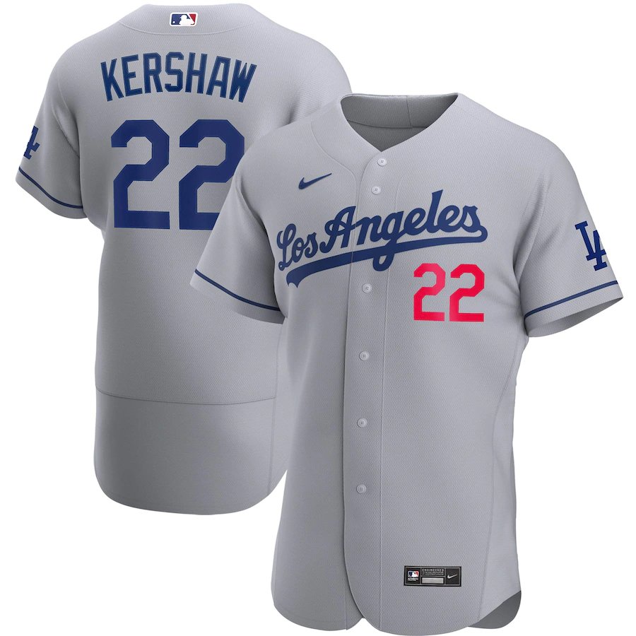Men & Youth #22 Clayton Kershaw Los Angeles Dodgers Flex Base Gray Road Jersey