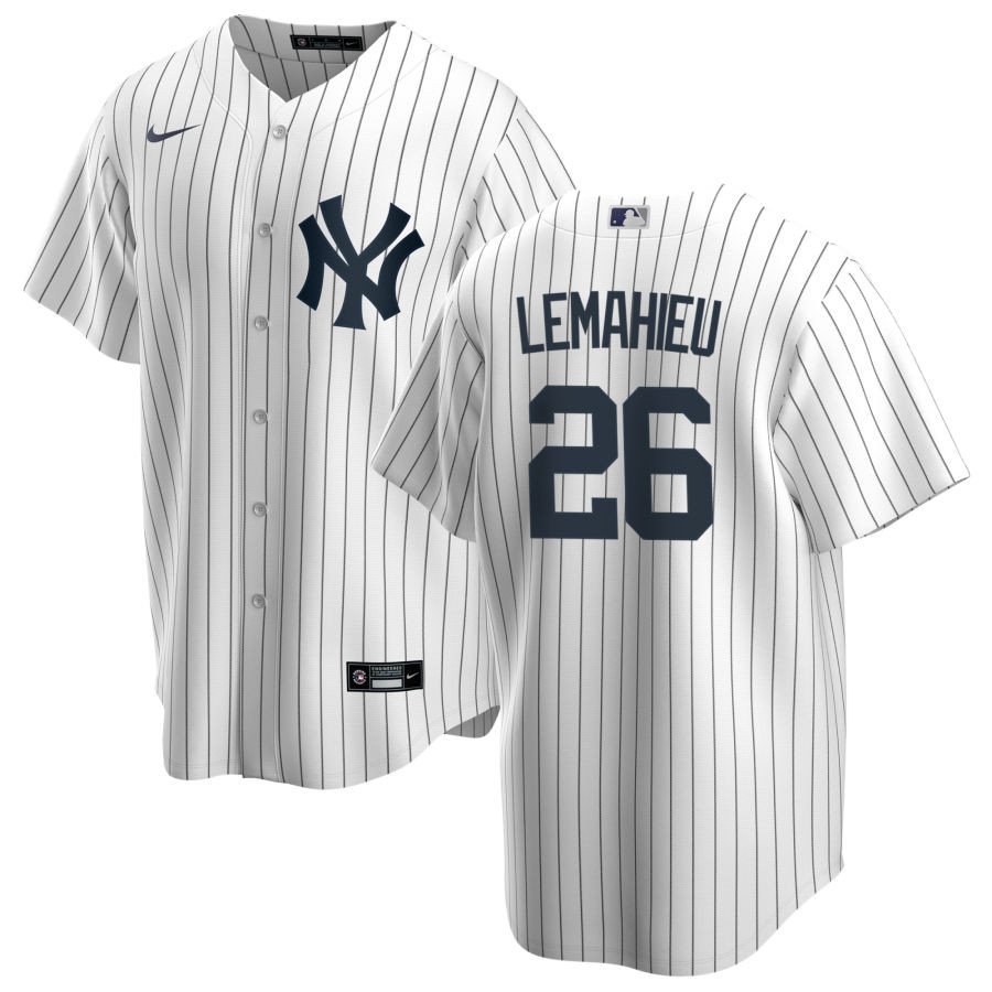 Men & Youth #26 DJ LeMahieu New York Yankees Cool Base White Pinstripe Home Jersey