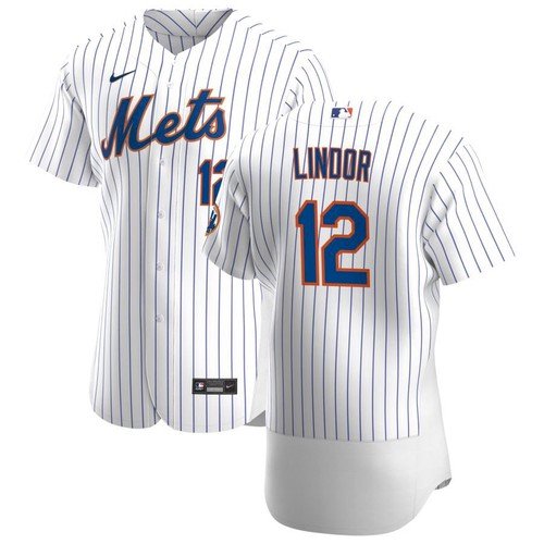 Men & Youth #12 Francisco Lindor New York Mets Flex Base White Pinstripe Home Jersey