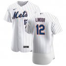 Men & Youth #12 Francisco Lindor New York Mets Flex Base White Pinstripe Home Jersey