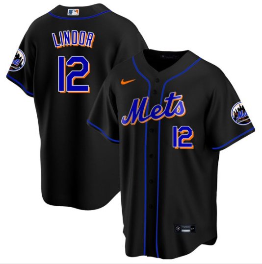 Men & Youth #12 Francisco Lindor New York Mets Cool Base Black Jersey