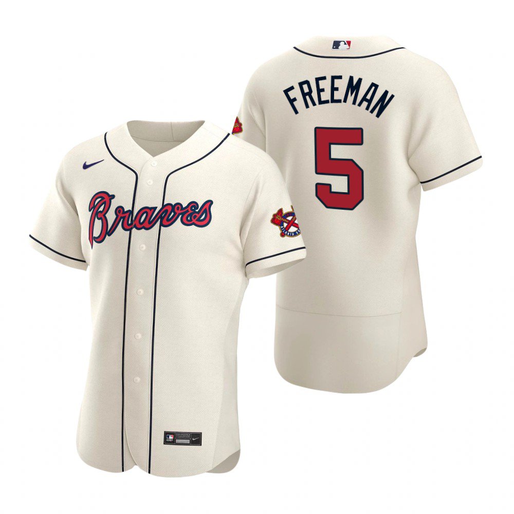 Men & Youth Kids #5 Freddie Freeman Atlanta Braves Flex Base Cream Alternate Jersey