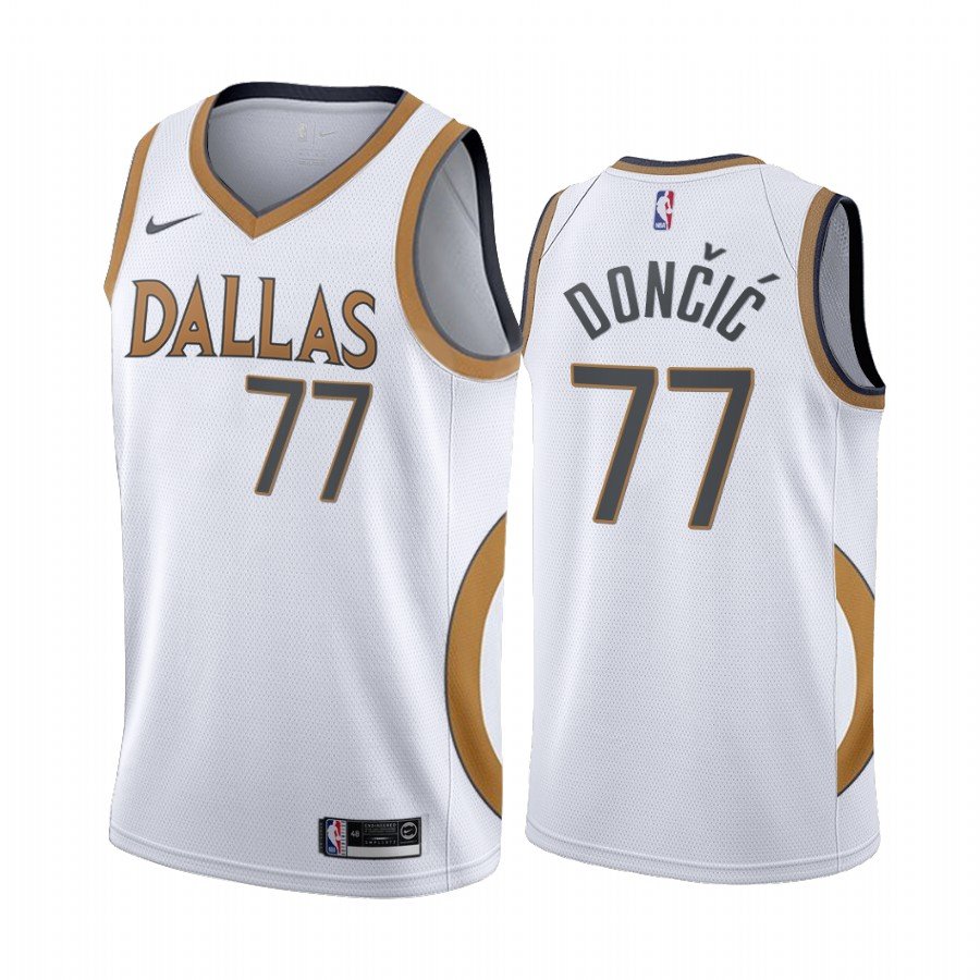 Men & Youth #77 Luka Doncic Dallas Mavericks 2021 City Edition White Gold Jersey