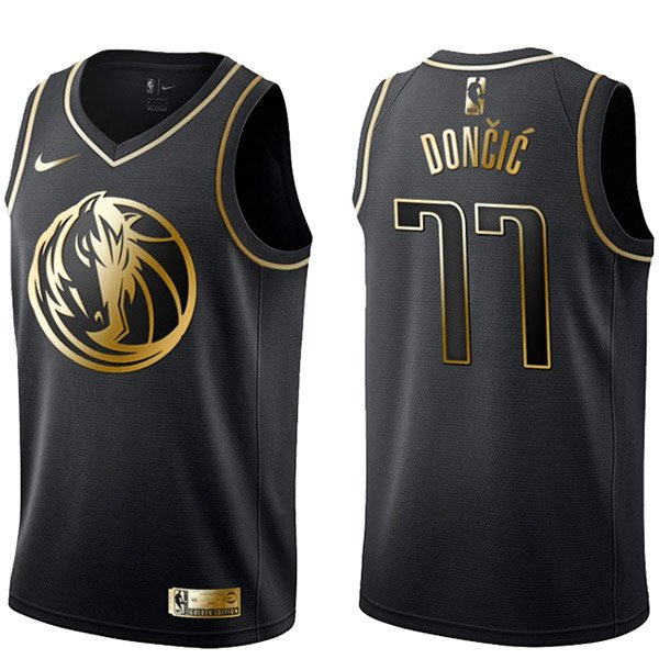 Men's #77 Luka Doncic Dallas Mavericks Black Golden Edition Jersey