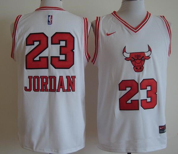Men's #23 Michael Jordan Chicago Bulls Team Name Logo White Jersey