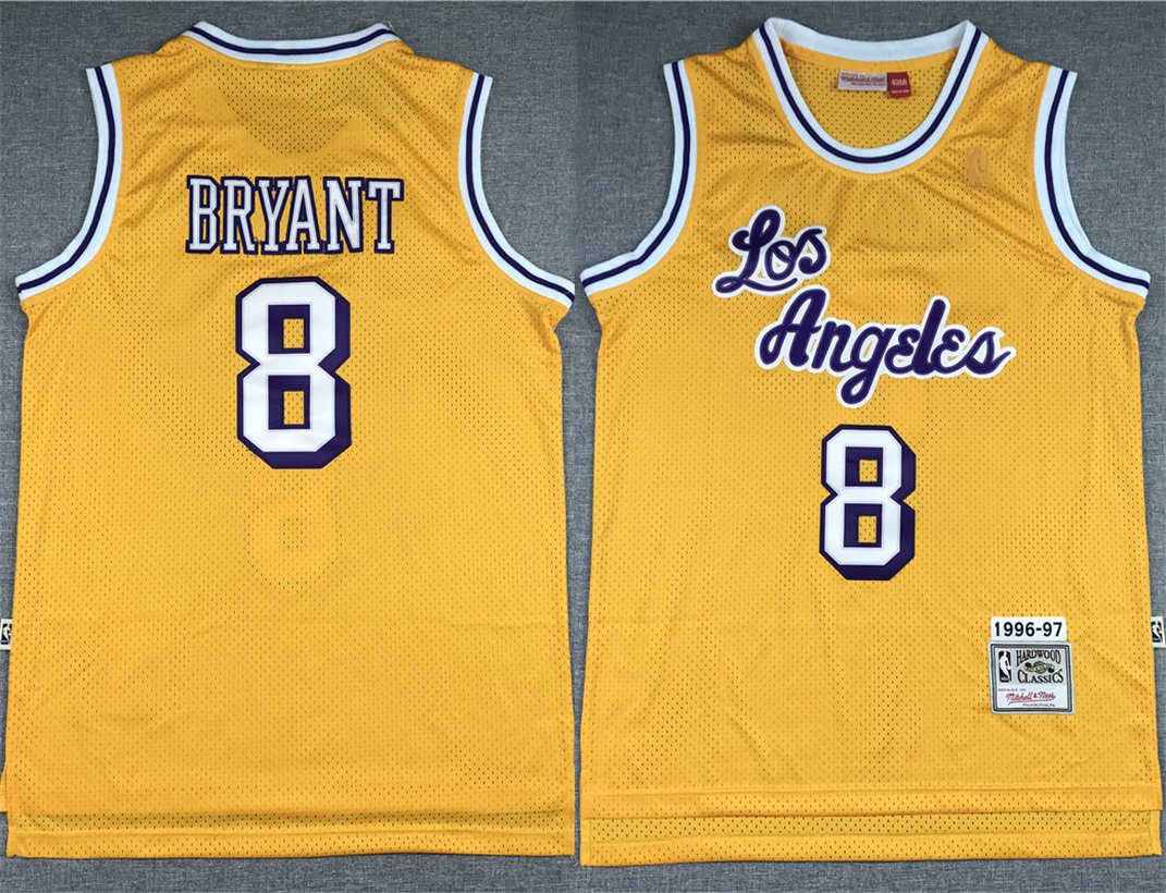 Men's #8 Kobe Bryant Lakers Throwback Edition Yellow Jersey
