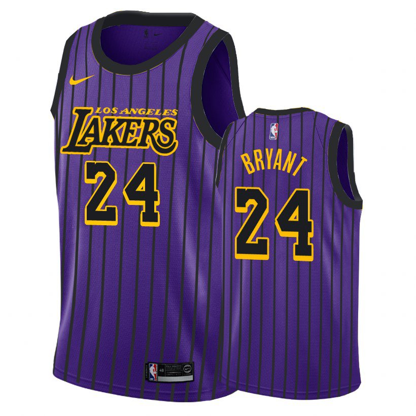 Men & Youth #24 Kobe Bryant Los Angeles Lakers City Edition Purple Pinstripe Jersey