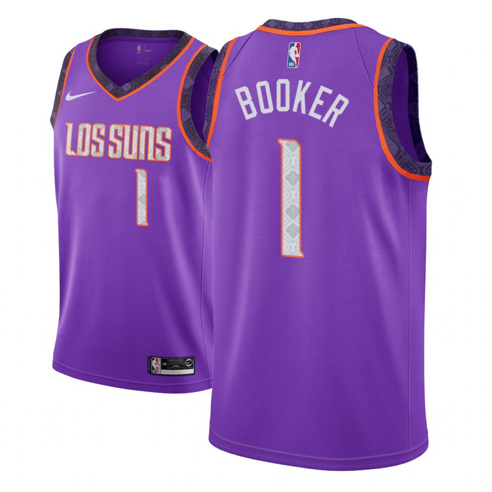 Men & Youth Phoenix Suns #1 Devin Booker City Edition Purple Jersey