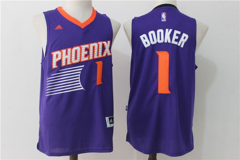 Men & Youth Kids Phoenix Suns #1 Devin Booker Throwback Edition Purple Jersey