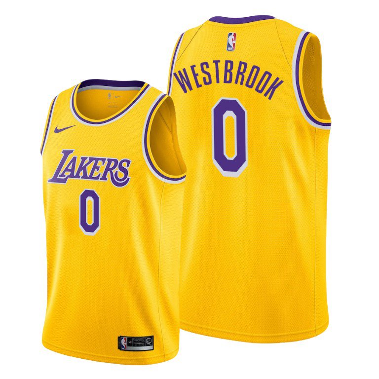 Men & Youth #0 Russell Westbrook Los Angeles Lakers Icon Edition Yellow Jersey