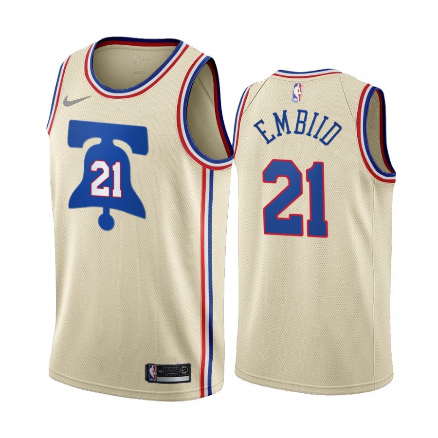 Men & Youth #21 Joel Embiid Philadelphia 76ers Earned Edition Cream Jersey