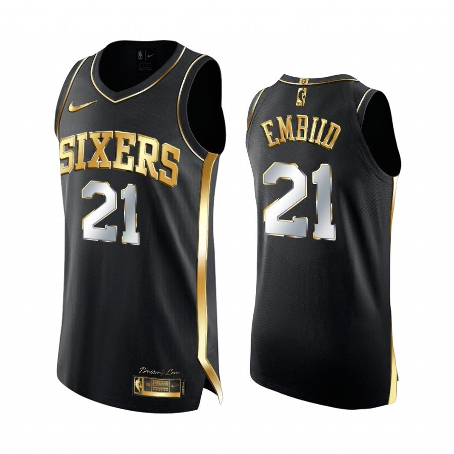 Men's #21 Joel Embiid Philadelphia 76ers Black Golden Edition Jersey