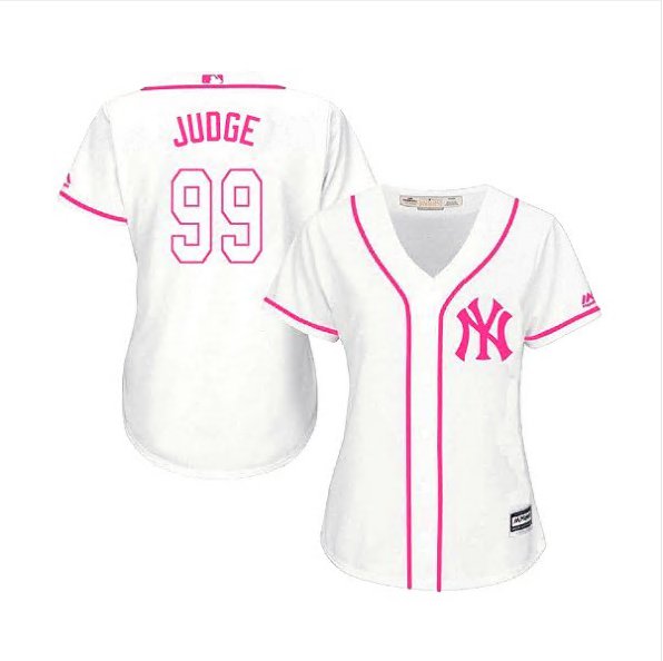 Women's #99 Aaron Judge New York Yankees Mother's Day Cool Base White & Pink Jersey