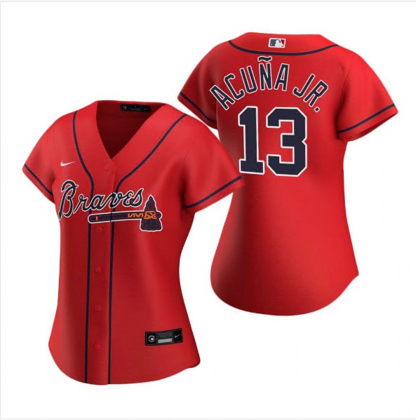 Women's #13 Ronald Acuna Jr. Atlanta Braves Cool Base Red Alternate Jersey