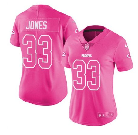Women's #33 Aaron Jones Green Bay Packers Color Rush Limited Pink Jersey