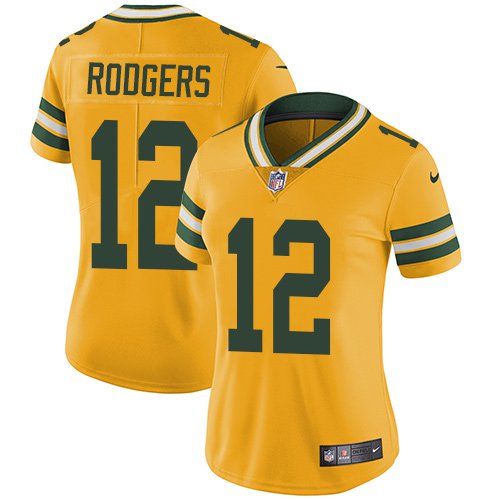Women's #12 Aaron Rodgers Green Bay Packers Color Rush Limited Yellow Jersey