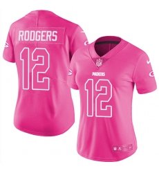 Women's #12 Aaron Rodgers Green Bay Packers Color Rush Limited Pink Jersey