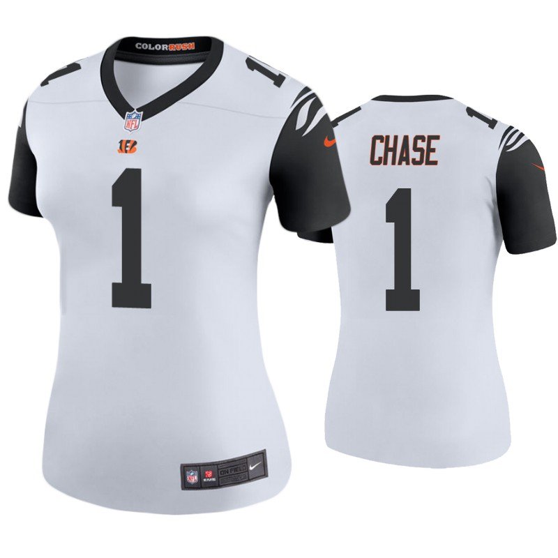 Women's #1 Ja'Marr Chase Cincinnati Bengals Stitched Vapor Limited White Jersey