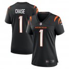 Women's #1 Ja'Marr Chase Cincinnati Bengals Stitched Vapor Limited Black Jersey