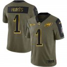 Men & Youth #1 Jalen Hurts Philadelphia Eagles Vapor Limited Salute to Service Olive Jersey