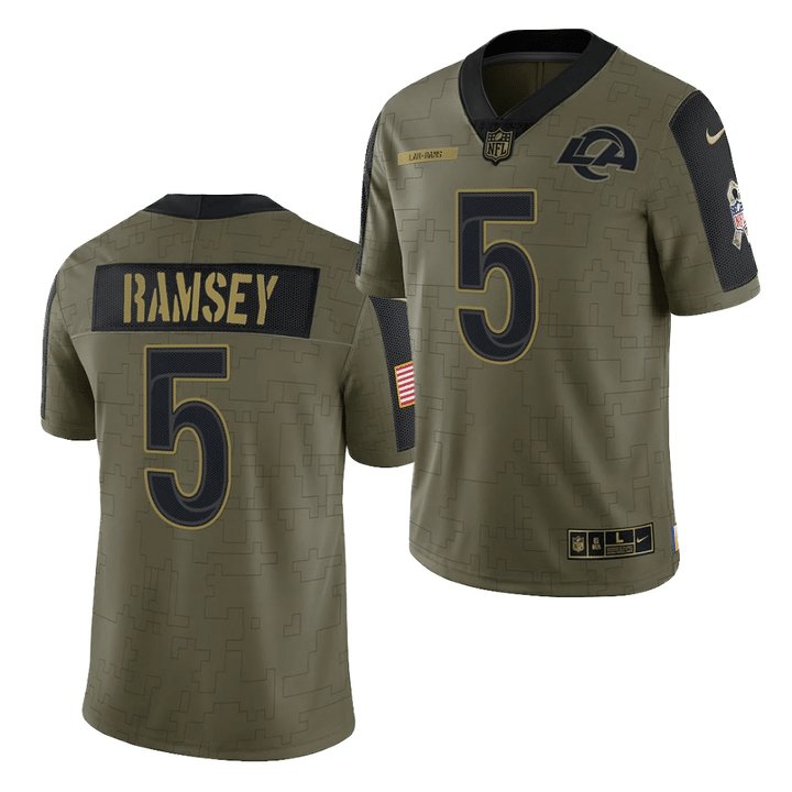 Men & Youth #5 Jalen Ramsey Los Angeles Rams 2021 Salute to Service Limited Olive Green Jersey