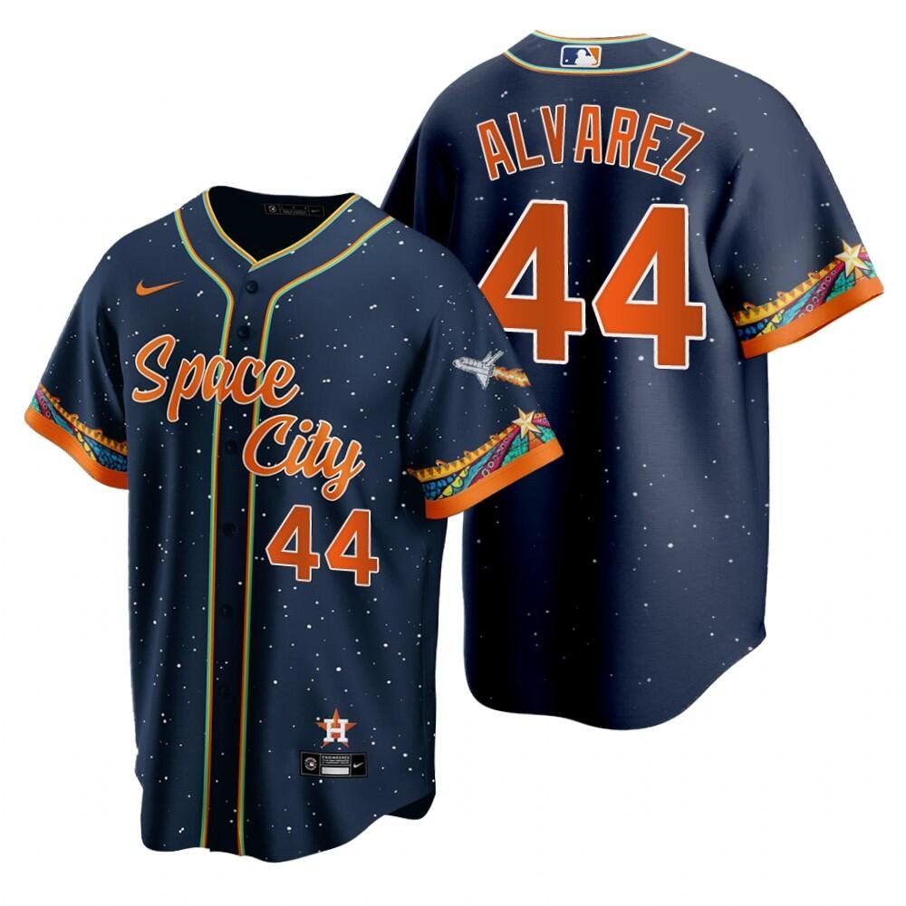 Men & Youth #44 Yordan Alvarez Houston Astros 2021 City Connect Navy Blue Jersey