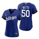 Women's #50 Mookie Betts Los Angeles Dodgers 2021 City Connect Cool Base Blue Jersey