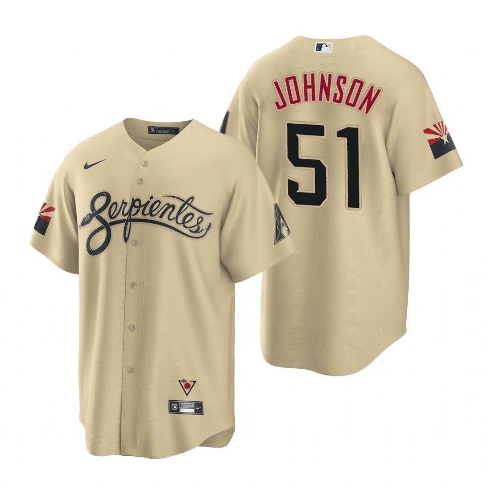 Men & Youth Kids #51 Randy Johnson Arizona Diamondbacks 2021 City Connect Cool Base Yellow Jersey