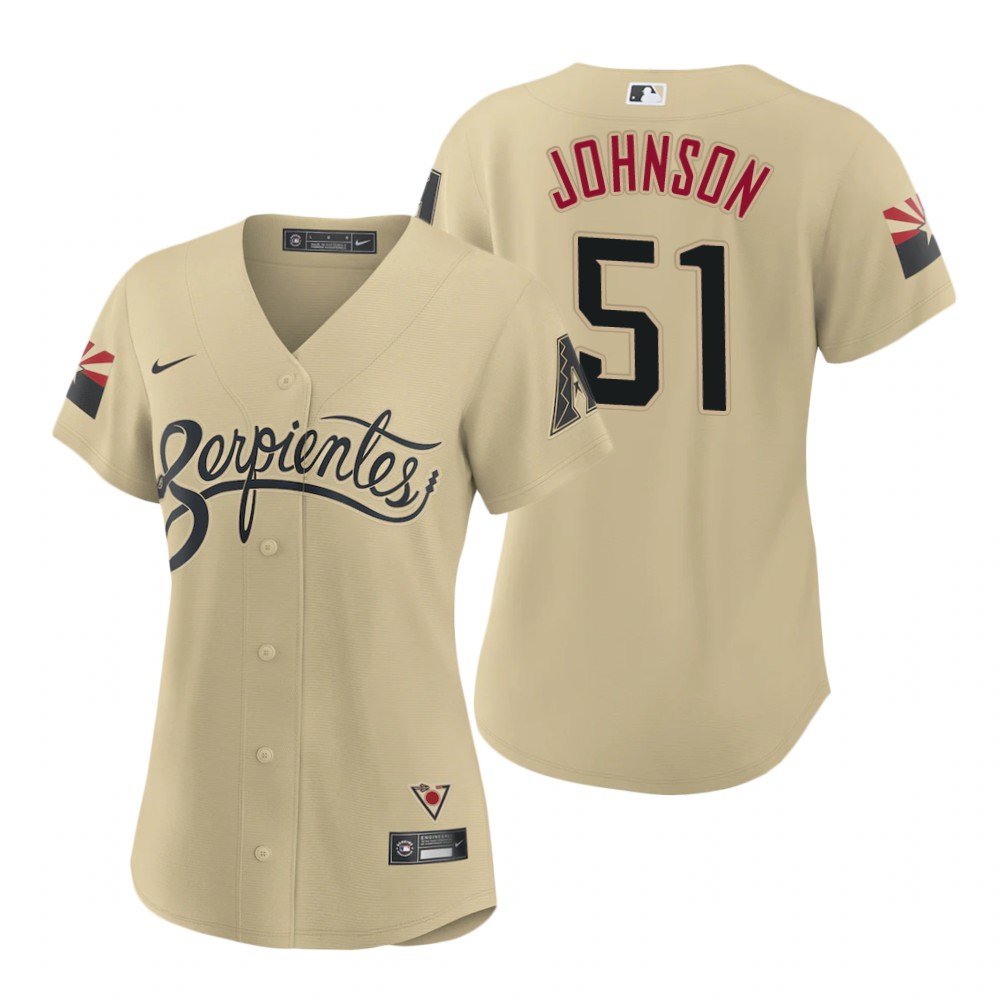 Women's #51 Randy Johnson Arizona Diamondbacks 2021 City Connect Yellow Jersey