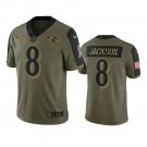 Men & Youth #8 Lamar Jackson Baltimore Ravens 2021 Salute to Service Limited Olive Green Jersey