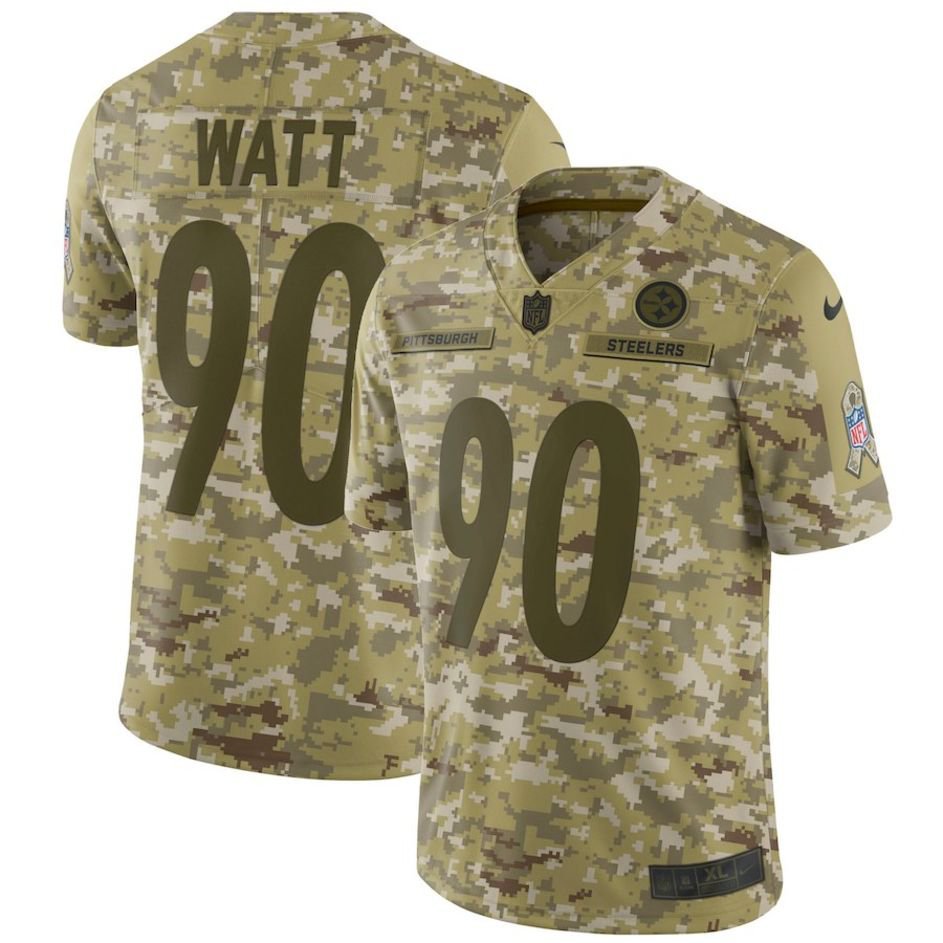 Men & Youth #90 T.J. Watt Pittsburgh Steelers Salute to Service Limited Camo Jersey