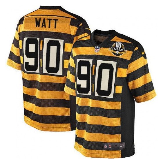 Men's #90 T.J. Watt Steelers Bumblebee 80th Anniversary Color Rush Limited Yellow Stripe Jersey