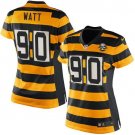 Women's #90 T.J. Watt Steelers Bumblebee 80th Anniversary Color Rush Limited Yellow Stripe Jersey
