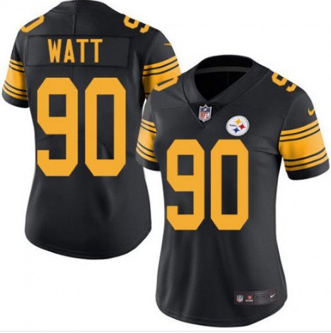 Women's #90 T.J. Watt Pittsburgh Steelers Color Rush Limited Black Jersey