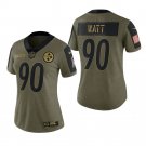 Women's #90 T.J. Watt Pittsburgh Steelers 2021 Salute to Service Limited Olive Green Jersey
